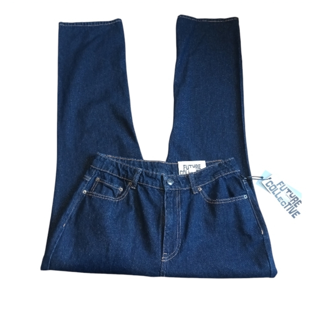 Future Collective High Rise Flare Jeans 100% Cotton Dark Wash - Picture 3 of 8